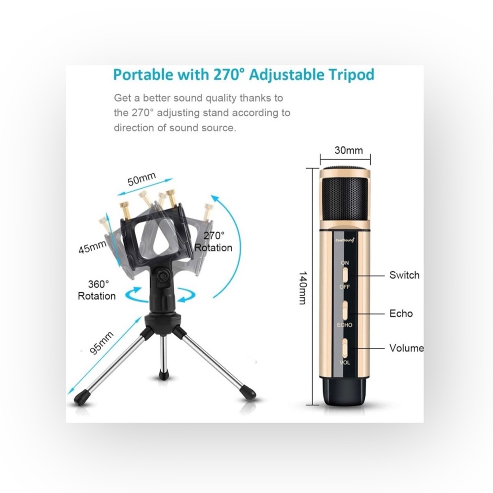 new ZealSound ☀︎︎ Portable Tik Tok Pod IG YouTube Zoom Microphone ☀︎︎ Rose Gold - Picture 7 of 16